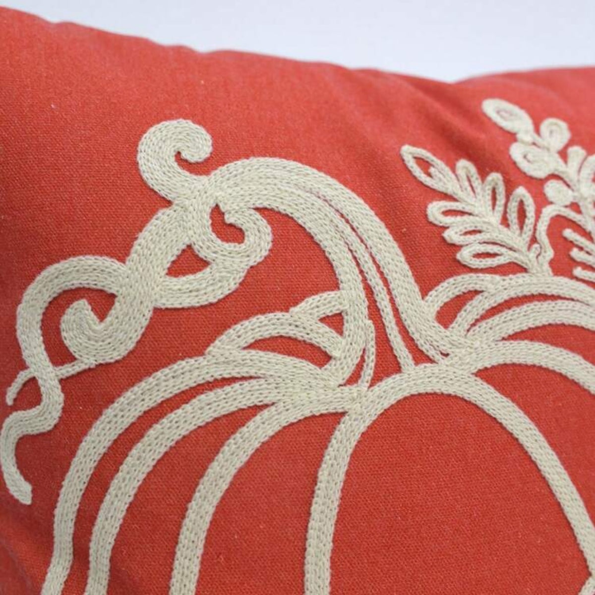 Embroidered Pumpkin Floral Fall Pillow Cover | Rust Orange Harvest Décor