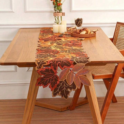 Embroidered Autumn Leaf Table Runner