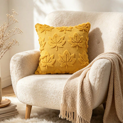 Tufted Maple Leaf Pillow Cover | Cozy Autumn Home Décor
