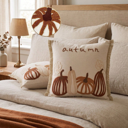Autumn Pumpkin Fringe Pillow Cover | Cozy Fall Home Décor