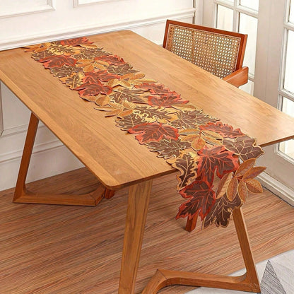 Embroidered Autumn Leaf Table Runner