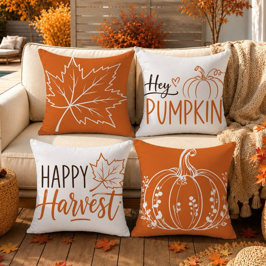 Set of 4 Autumn Pumpkin Cushion Covers