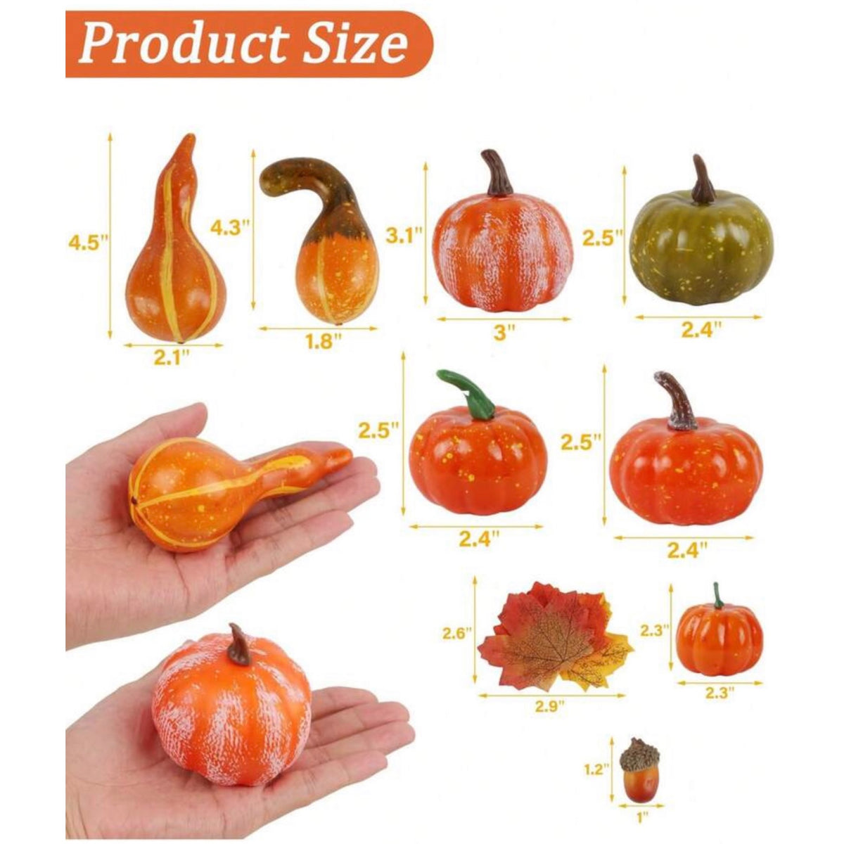 48-Piece Artificial Pumpkin & Fall Leaf Bowl Filler Set