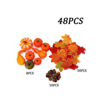 48-Piece Artificial Pumpkin & Fall Leaf Bowl Filler Set