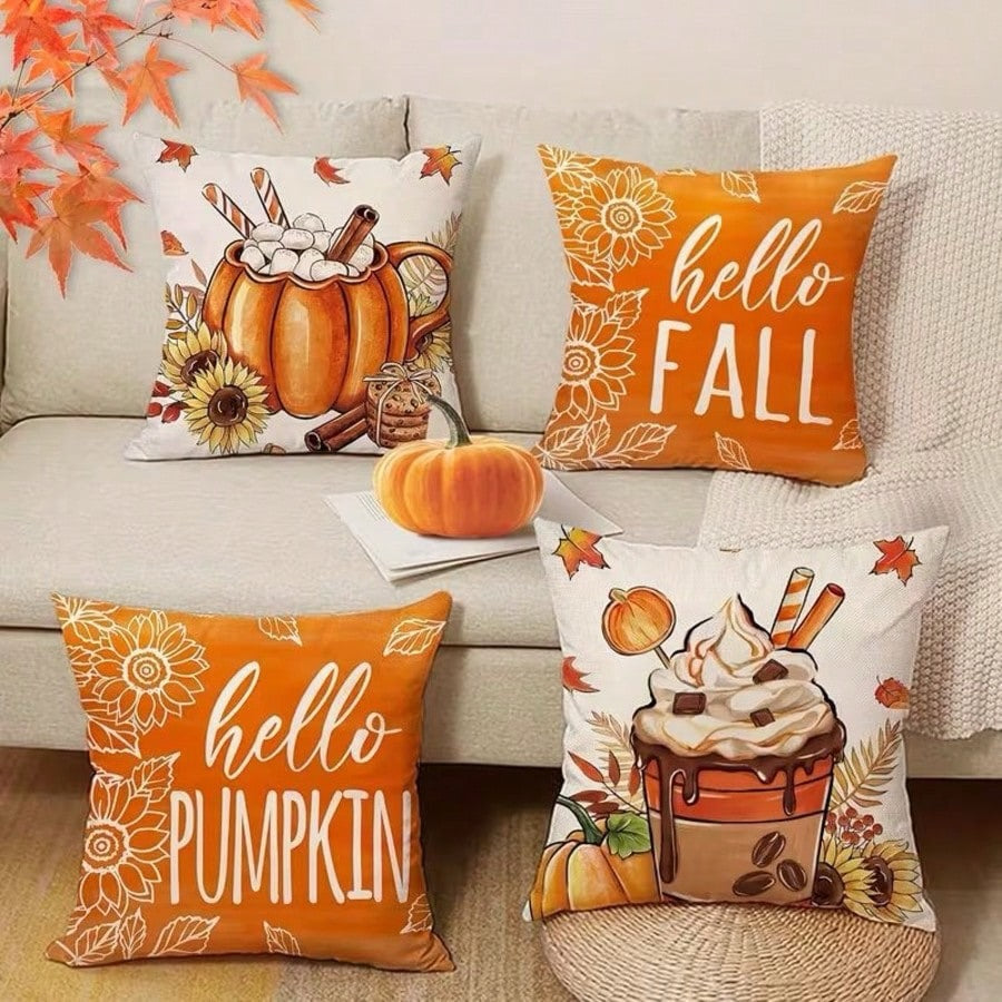 Set of 4 Autumn Pumpkin Cushion Covers