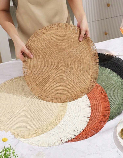 Round Woven Fringe Placemats | Boho Table Setting