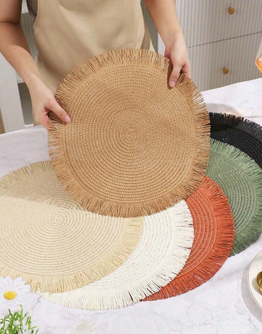 Round Woven Fringe Placemats | Boho Table Setting