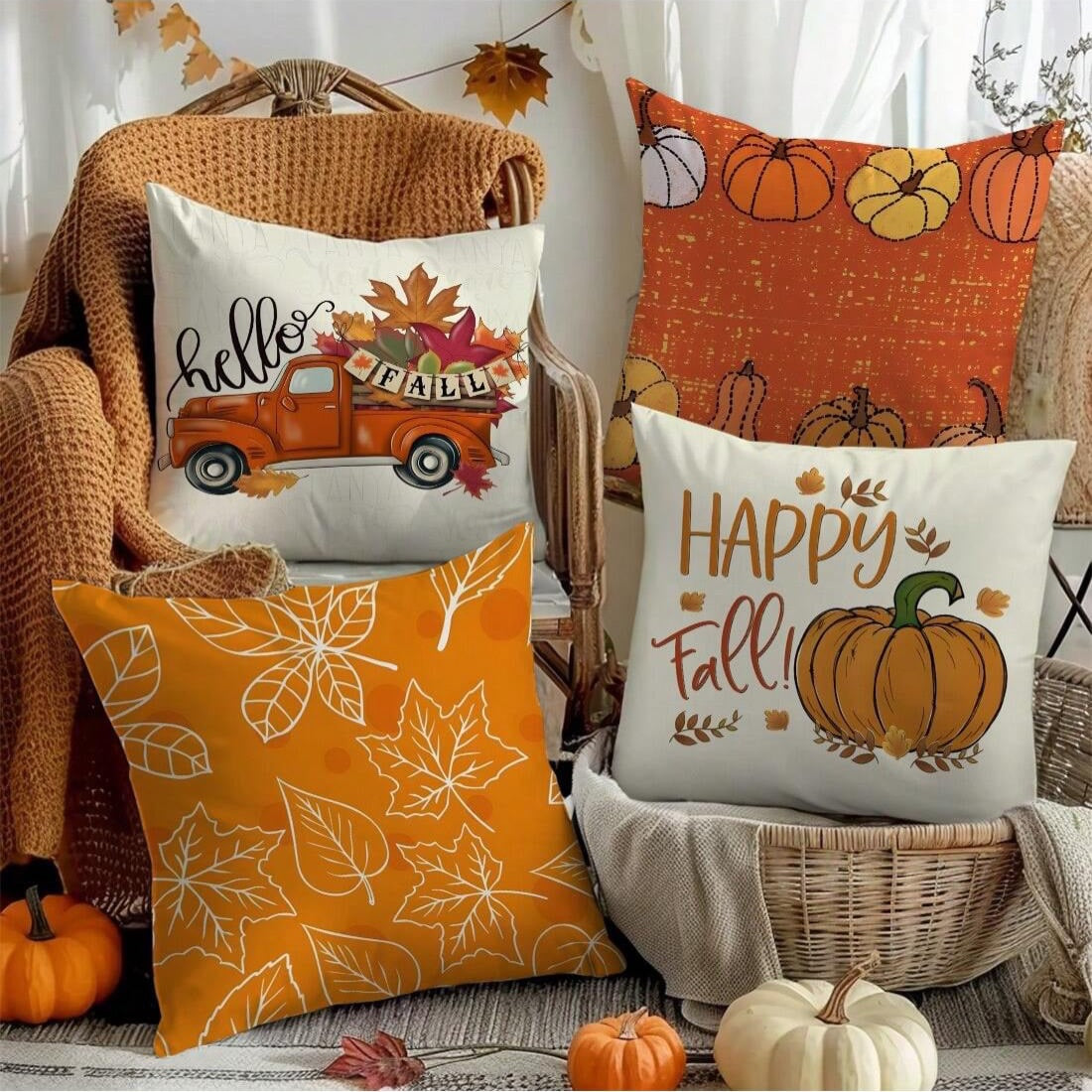 Set of 4 Autumn Pumpkin Cushion Covers