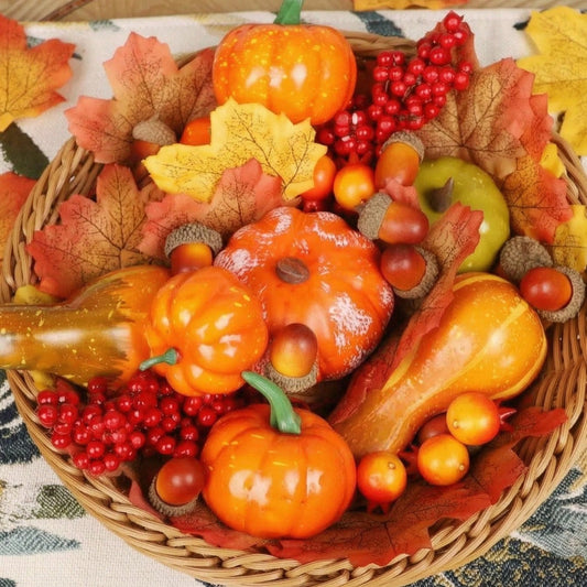 48-Piece Artificial Pumpkin & Fall Leaf Bowl Filler Set