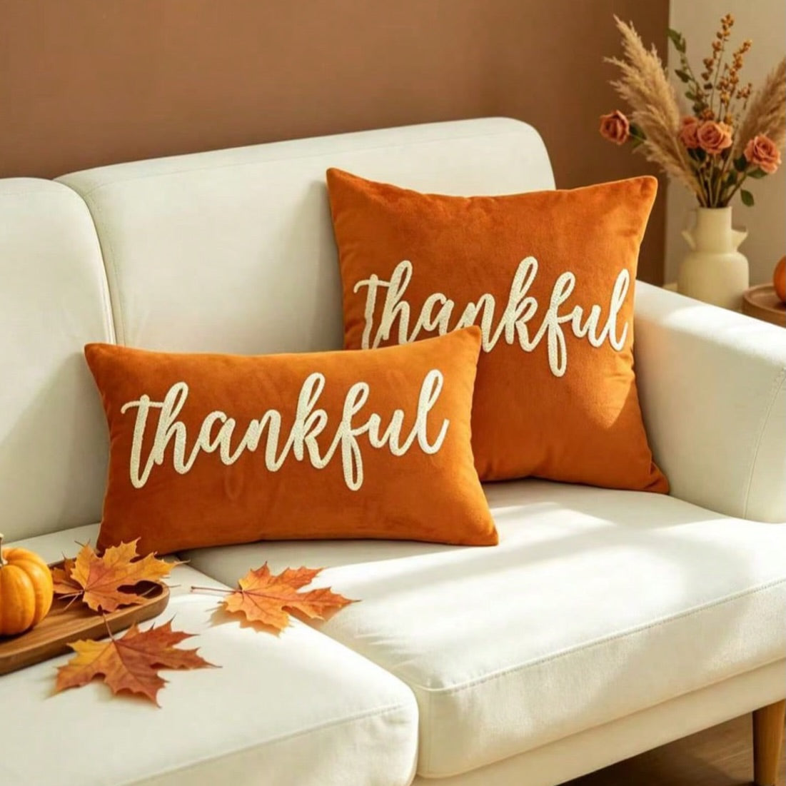 Thankful Embroidered Pillow Cover