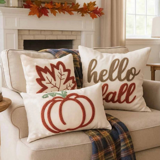 3-Piece Embroidered Fall Pillow Cover Set