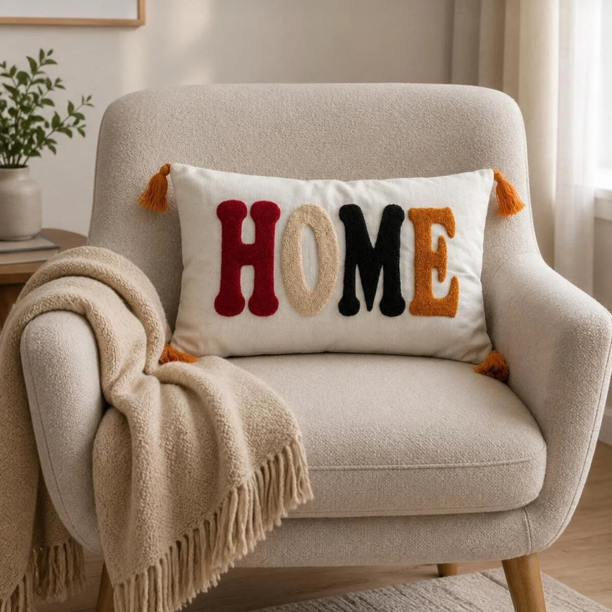 Multicolor HOME Embroidered Throw Pillow Cover