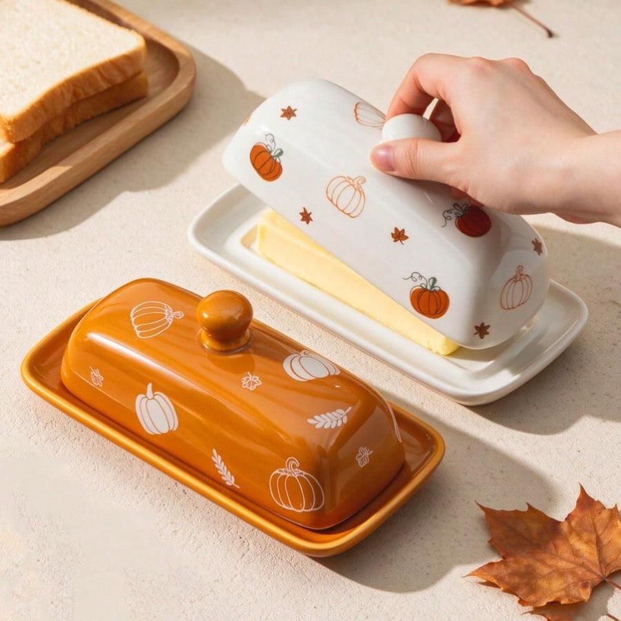 Pumpkin Ceramic Butter Dish with Lid