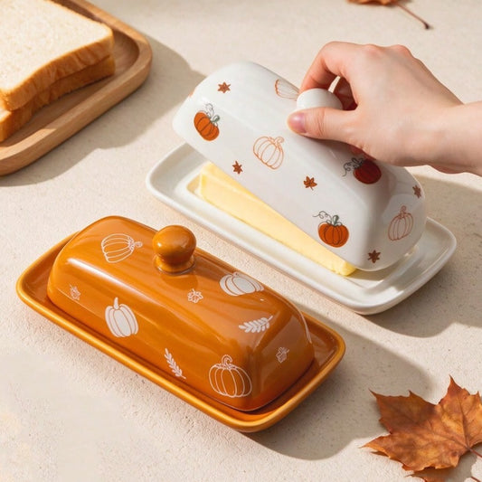 Pumpkin Ceramic Butter Dish with Lid
