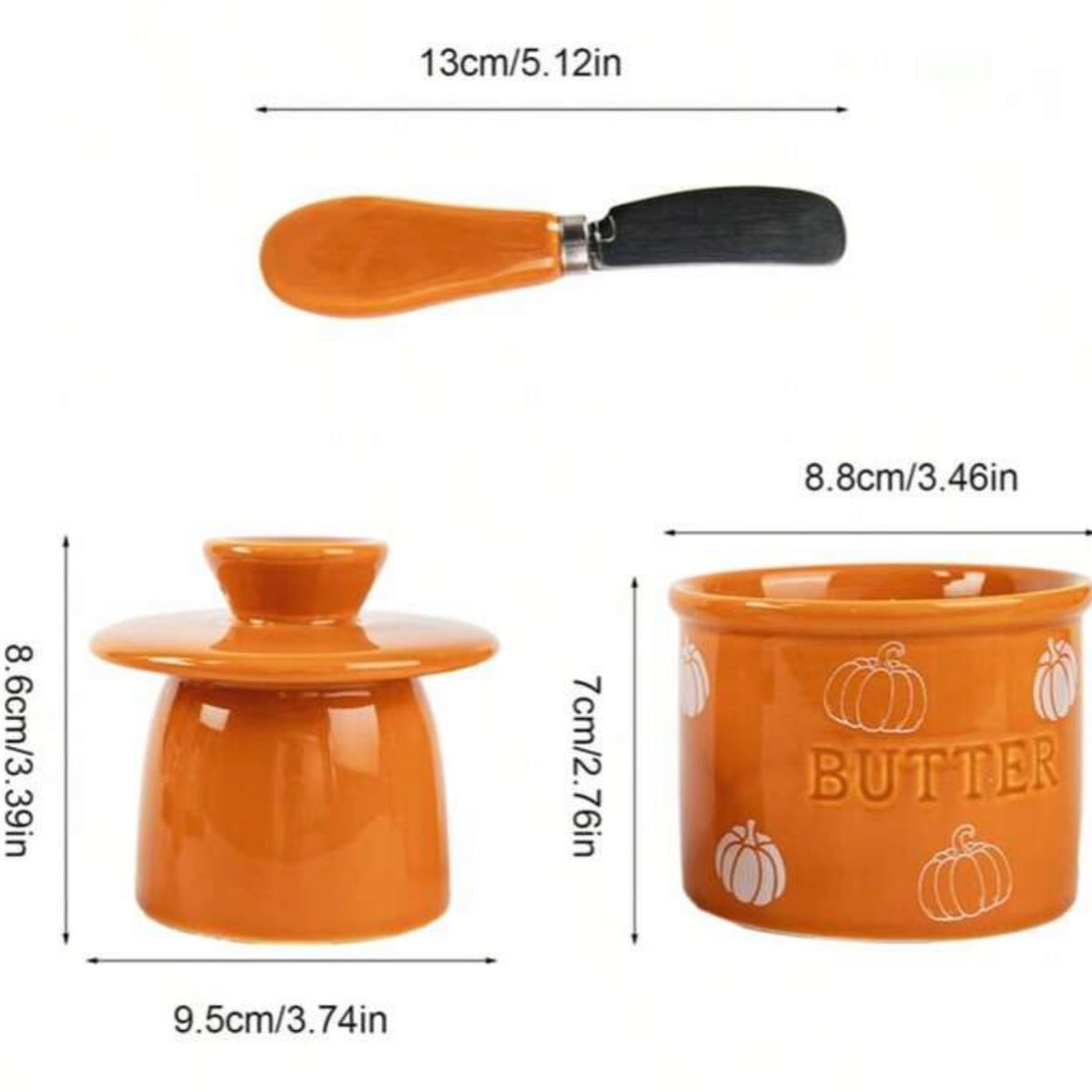 Pumpkin Ceramic Butter Crock with Lid and Spreader