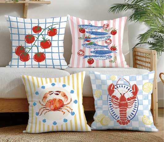 Nautical Seafood Illustration Cushion Cover Set