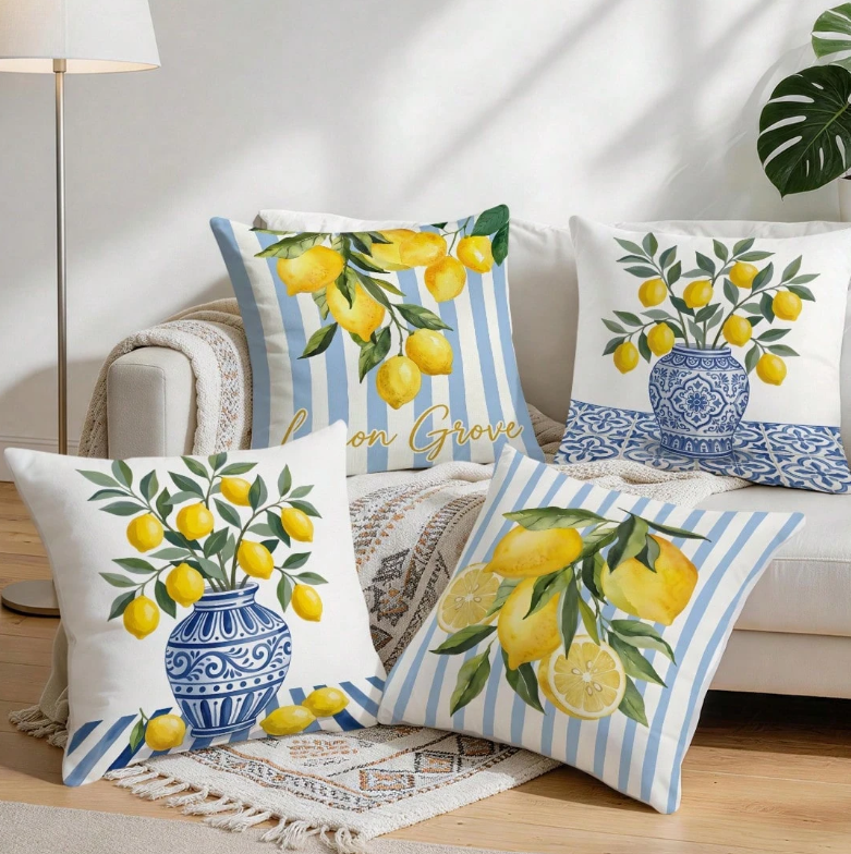 Blue & Yellow Citrus Pillow Cover Set