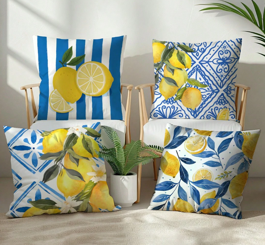 Blue & Yellow Citrus Pillow Cover Set