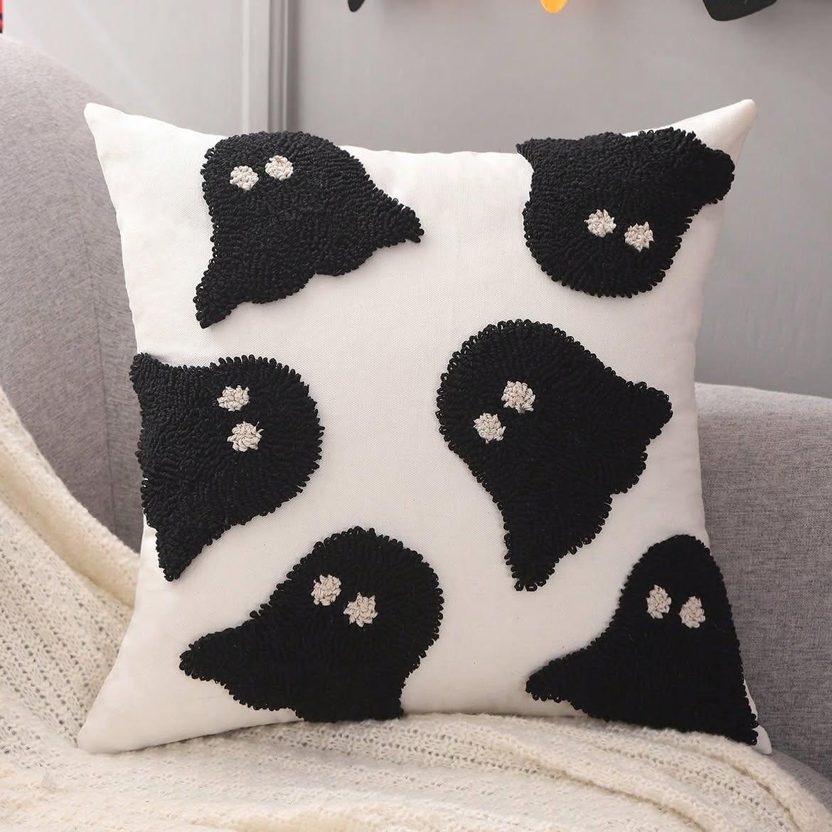 Halloween Tufted Ghost & Pumpkin Cushion Cover Collection
