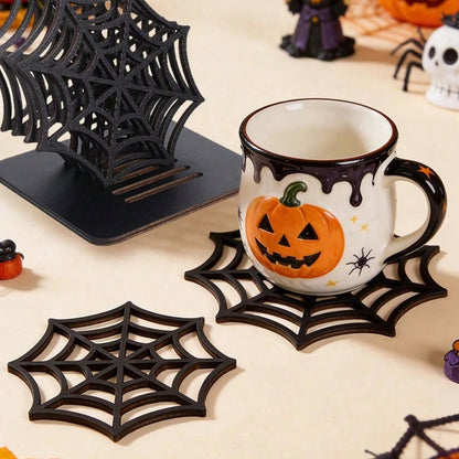 Halloween Spider Web Coasters | Black Spooky Drink Coasters
