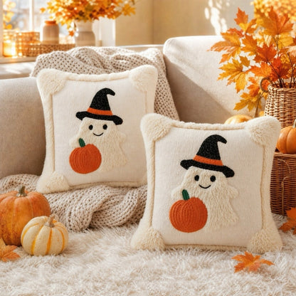 Halloween Ghost & Pumpkin Cushion Cover | Witch Hat Pillow