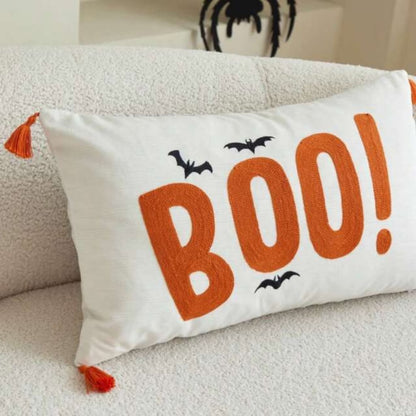 Halloween BOO Embroidered Cushion with Tassels