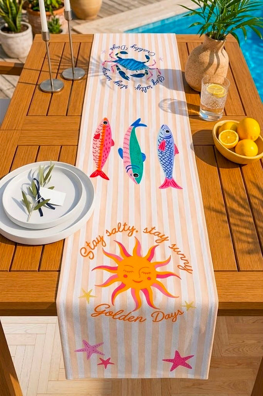 Golden Days Coastal Table Runner - 40 × 140 cm