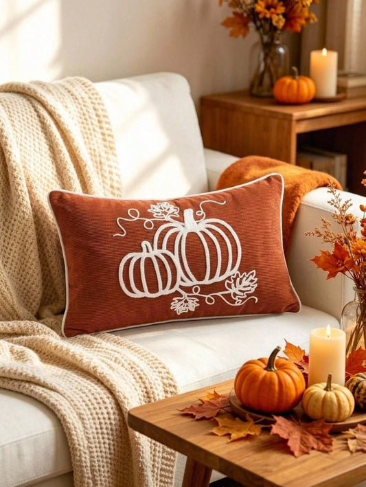 Embroidered Pumpkin Outline Lumbar Pillow Covers