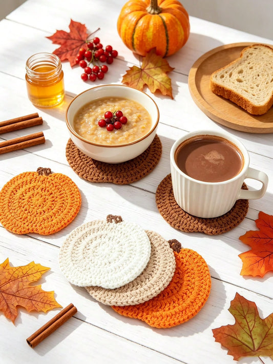 4-Piece Crochet Pumpkin Coaster Set