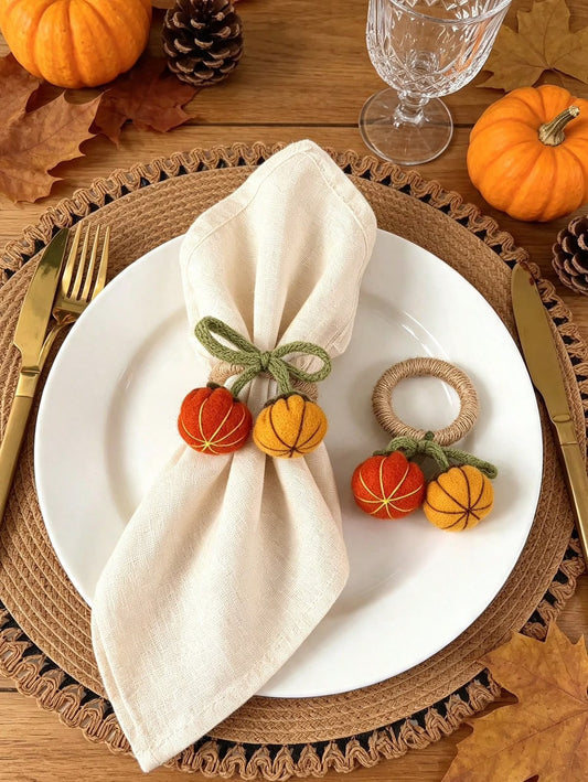 4-Piece Pumpkin Duo Fall Napkin Ring Set