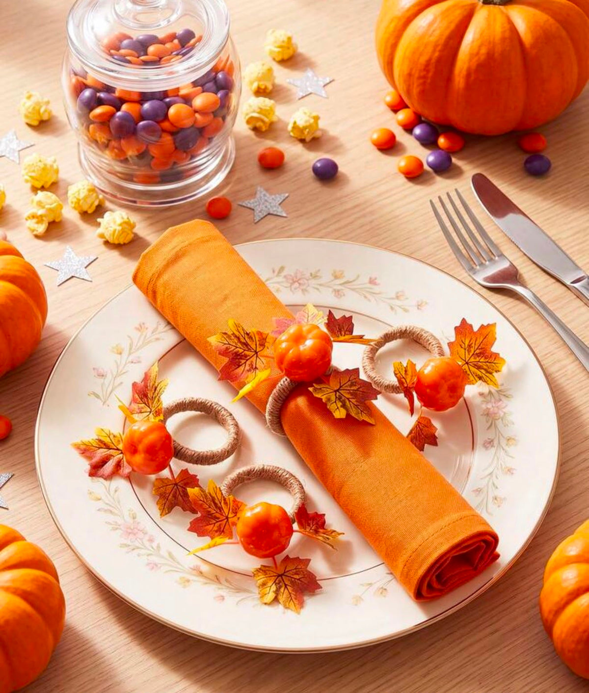 6-Piece Pumpkin and Maple Leaf Napkin Ring Set