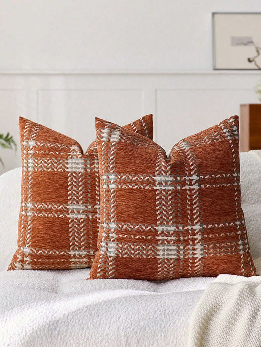 Textured Plaid Throw Pillow Cover
