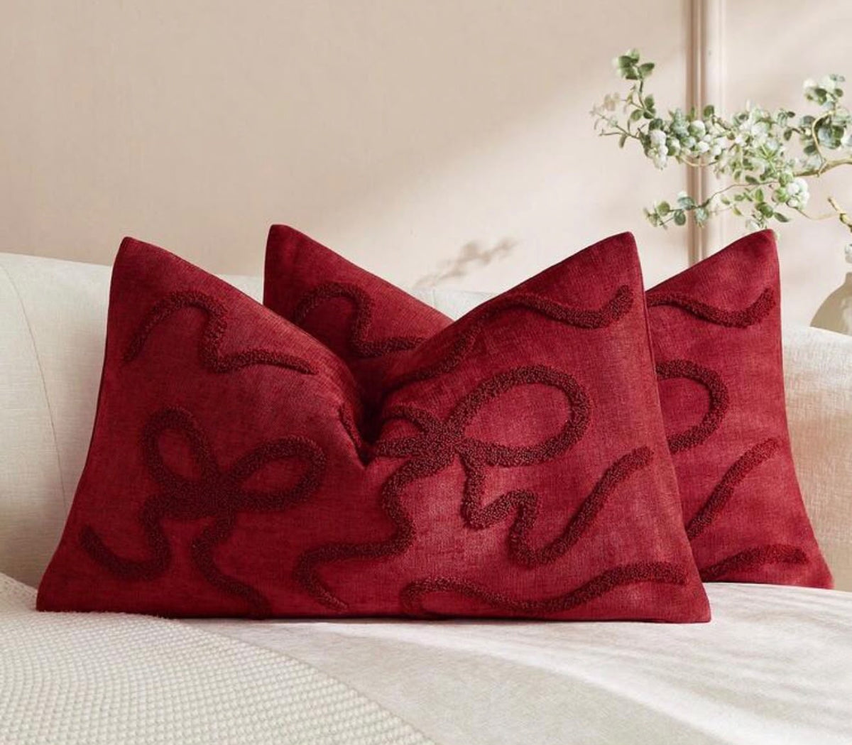 Burgundy Bow Tufted Cushion Cover Collection
