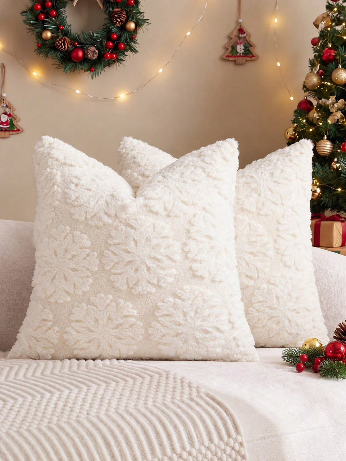 Textured Christmas Cushion Cover Collection | Trees & Snowflakes