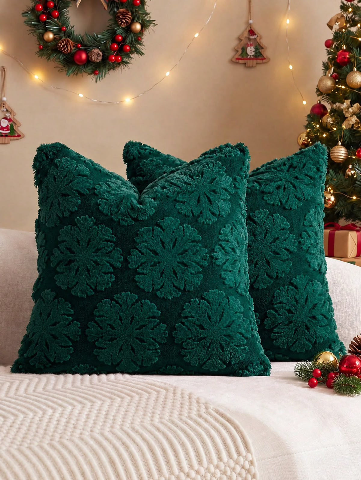 Textured Christmas Cushion Cover Collection | Trees & Snowflakes