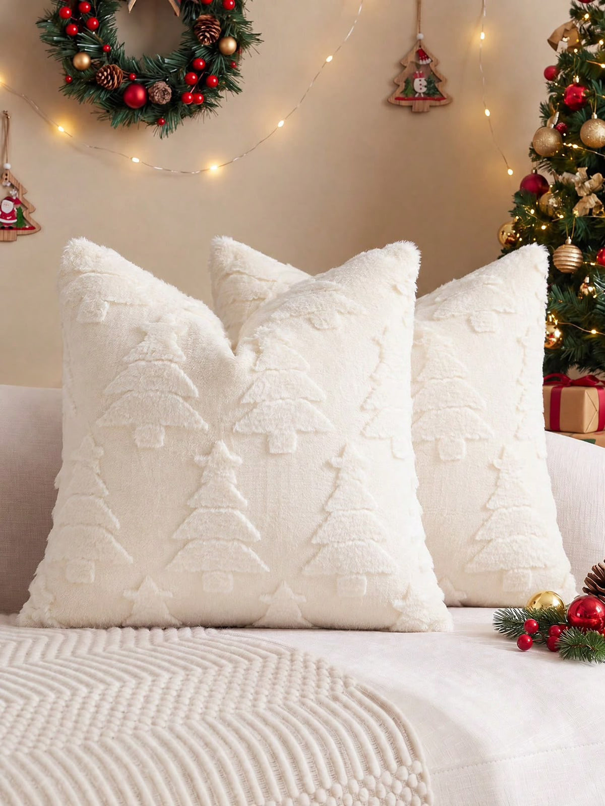 Textured Christmas Cushion Cover Collection | Trees & Snowflakes
