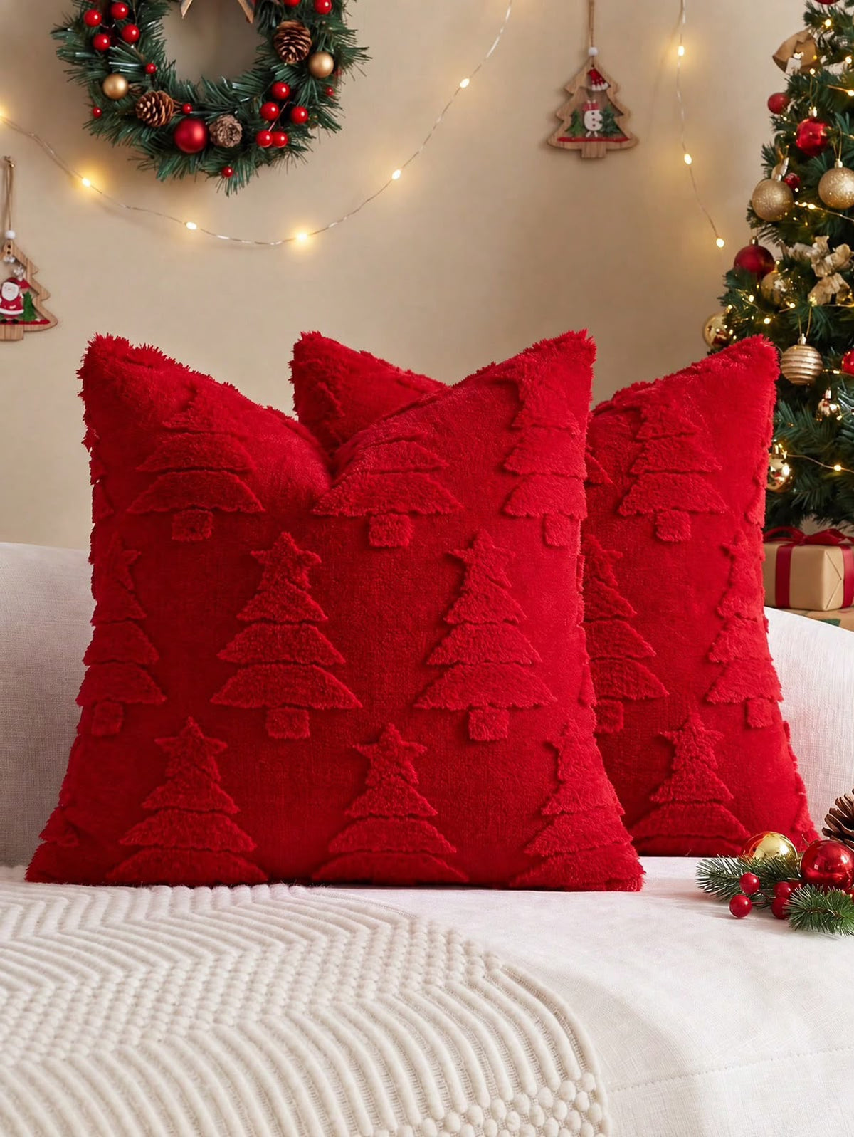 Textured Christmas Cushion Cover Collection | Trees & Snowflakes