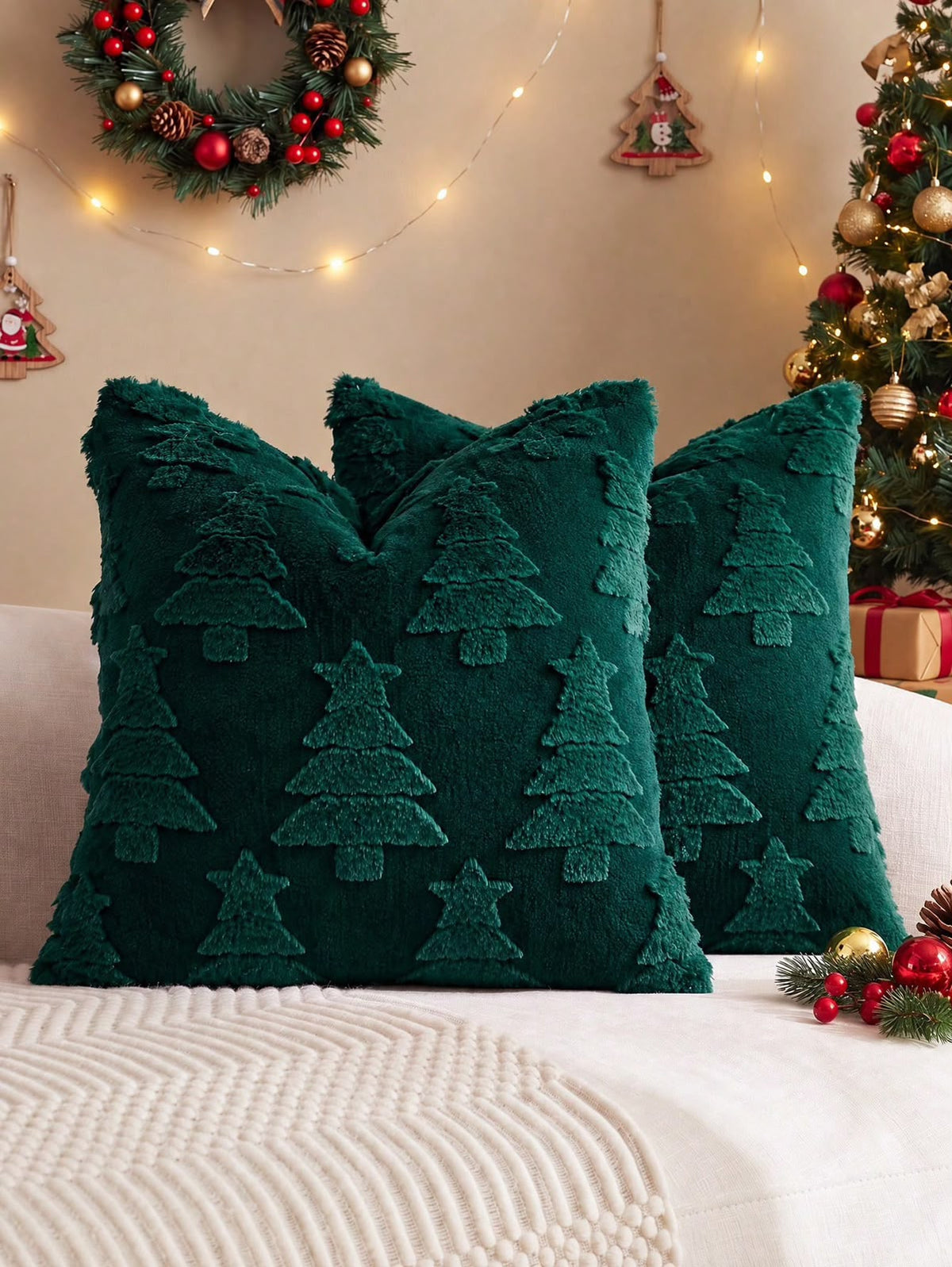 Textured Christmas Cushion Cover Collection | Trees & Snowflakes