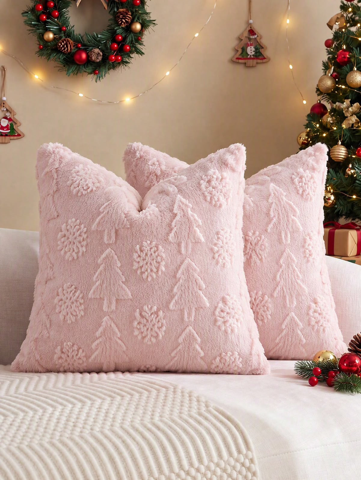 Textured Christmas Cushion Cover Collection | Trees & Snowflakes
