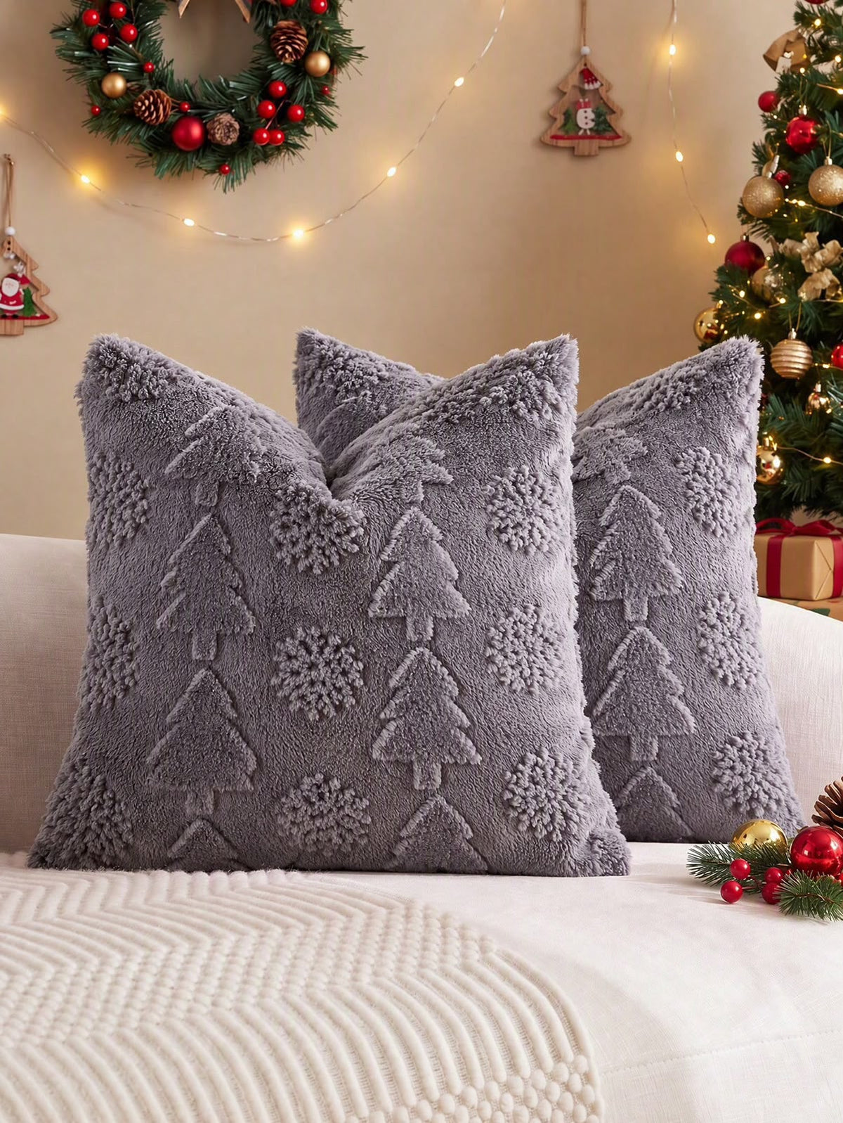 Textured Christmas Cushion Cover Collection | Trees & Snowflakes