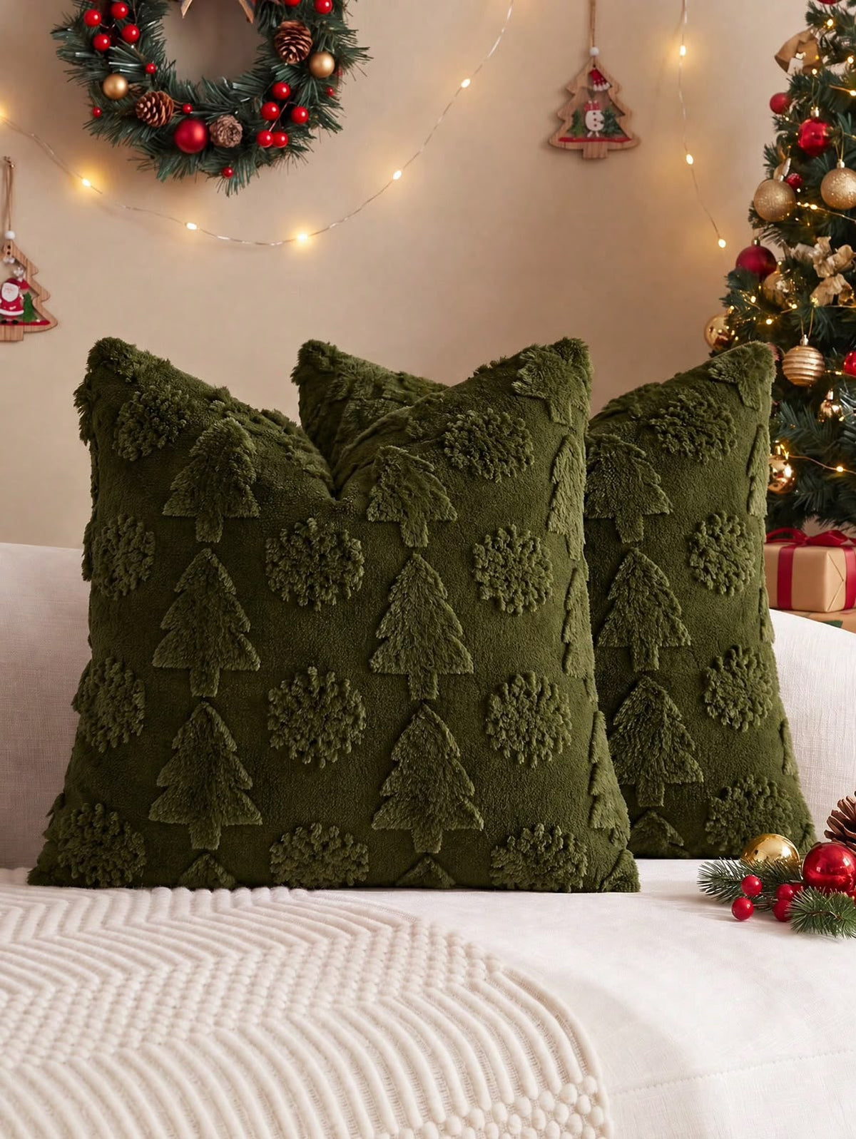 Textured Christmas Cushion Cover Collection | Trees & Snowflakes