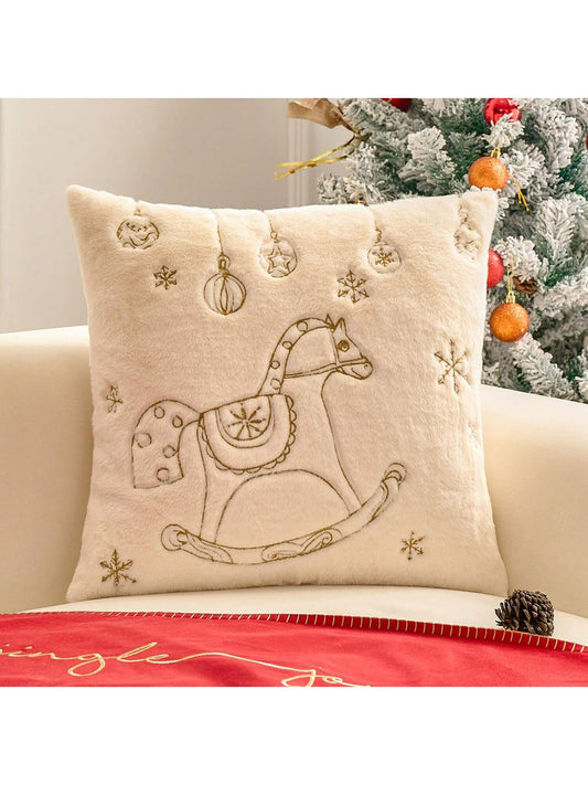 Luxury Cream Christmas Cushion Covers | Rocking Horse & Christmas Tree