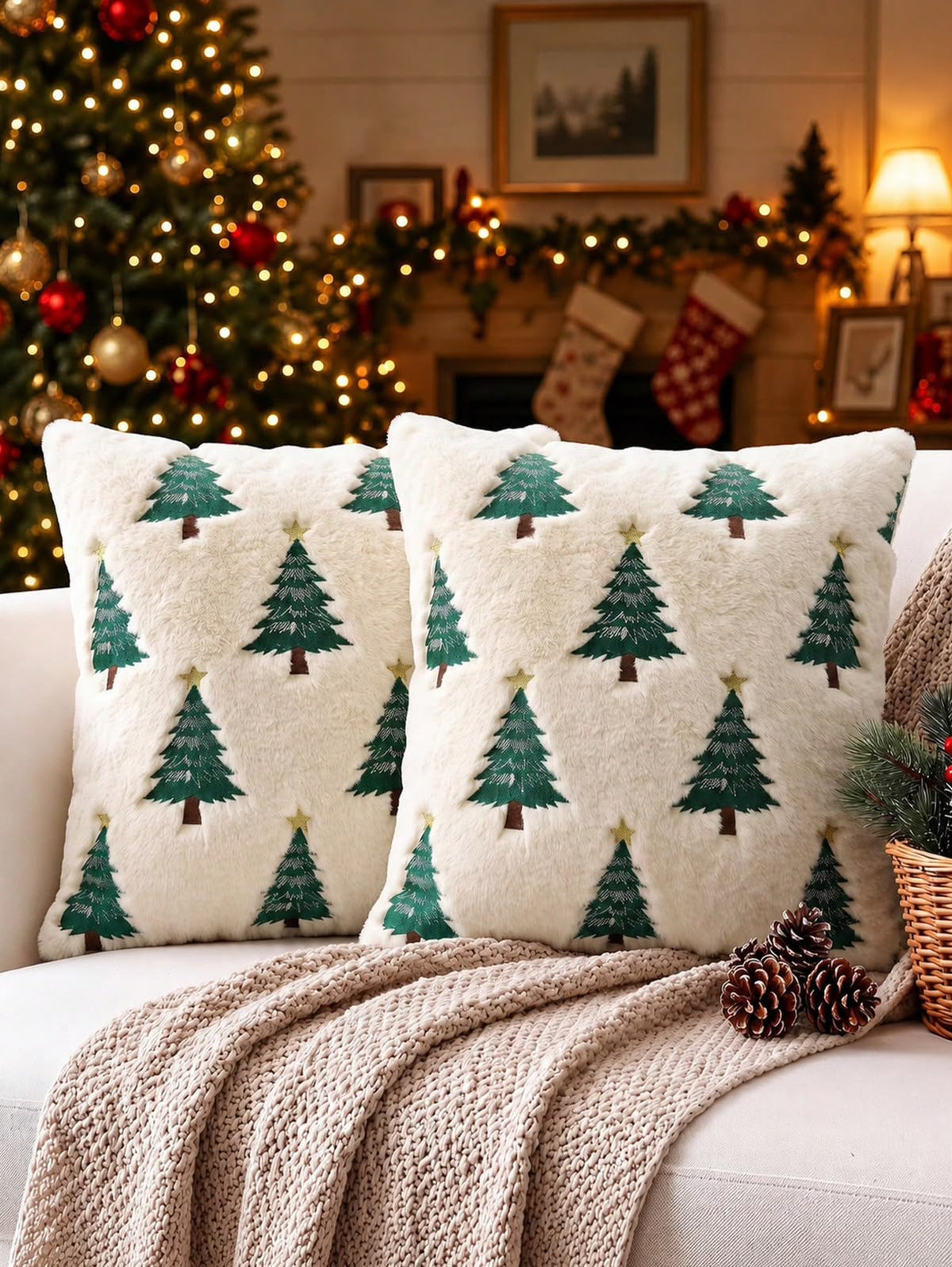 Fluffy Christmas Tree Cushion Cover | Red & White Variants