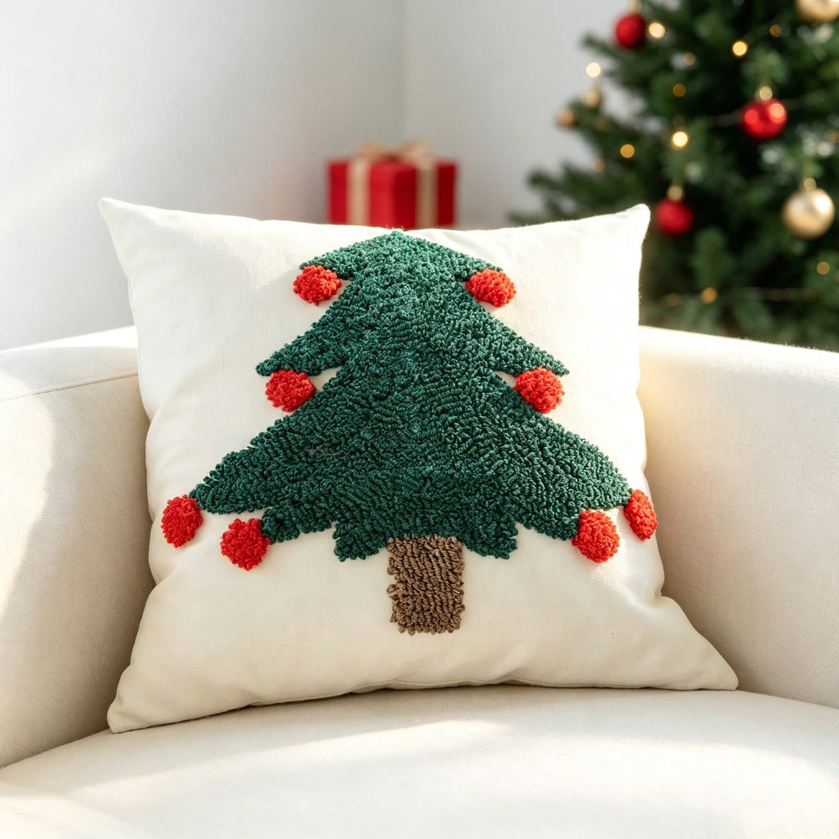 Tufted Christmas Tree Cushion Covers | 4 Festive Designs
