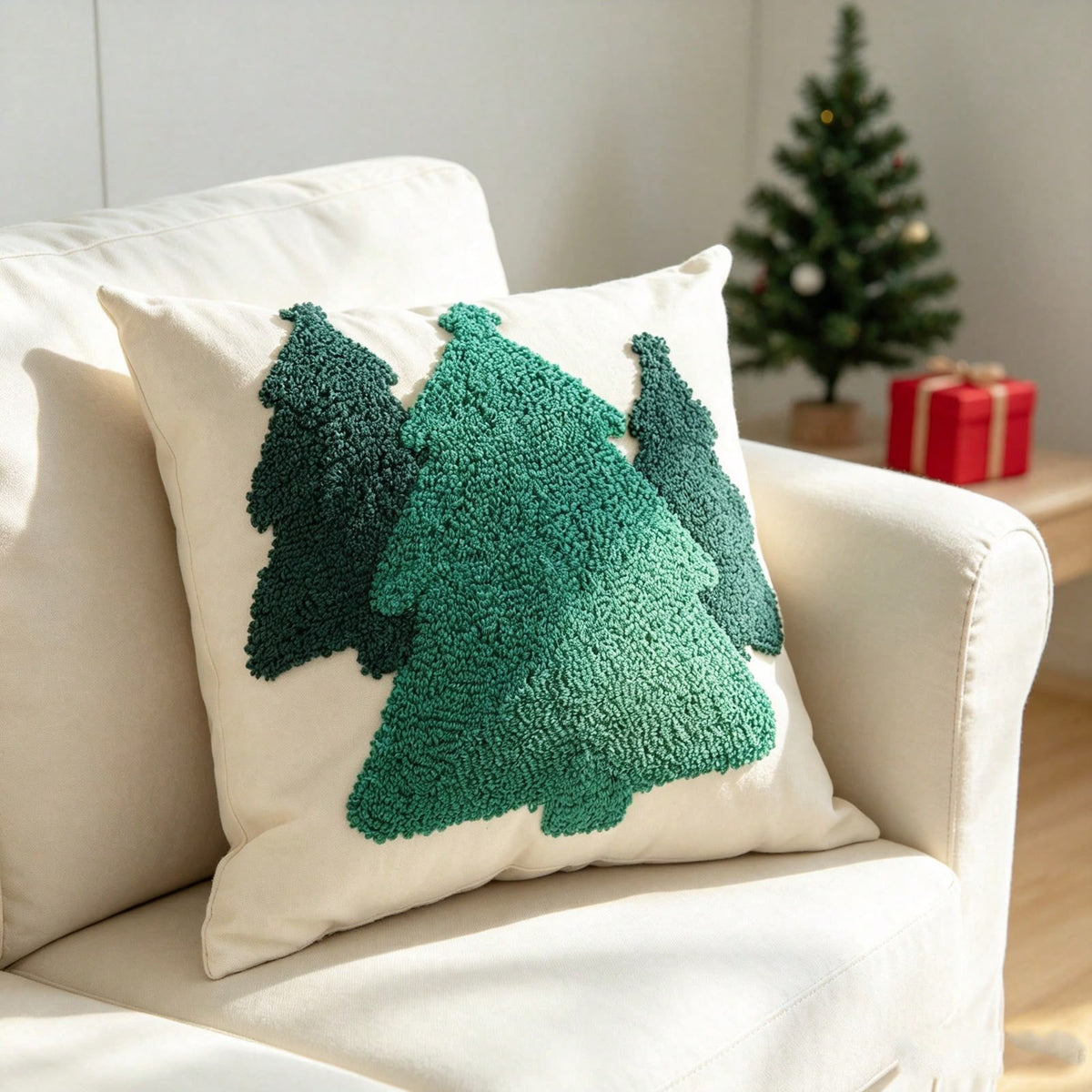 Tufted Christmas Tree Cushion Covers | 4 Festive Designs