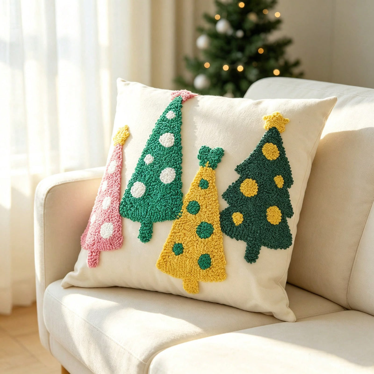 Tufted Christmas Tree Cushion Covers | 4 Festive Designs