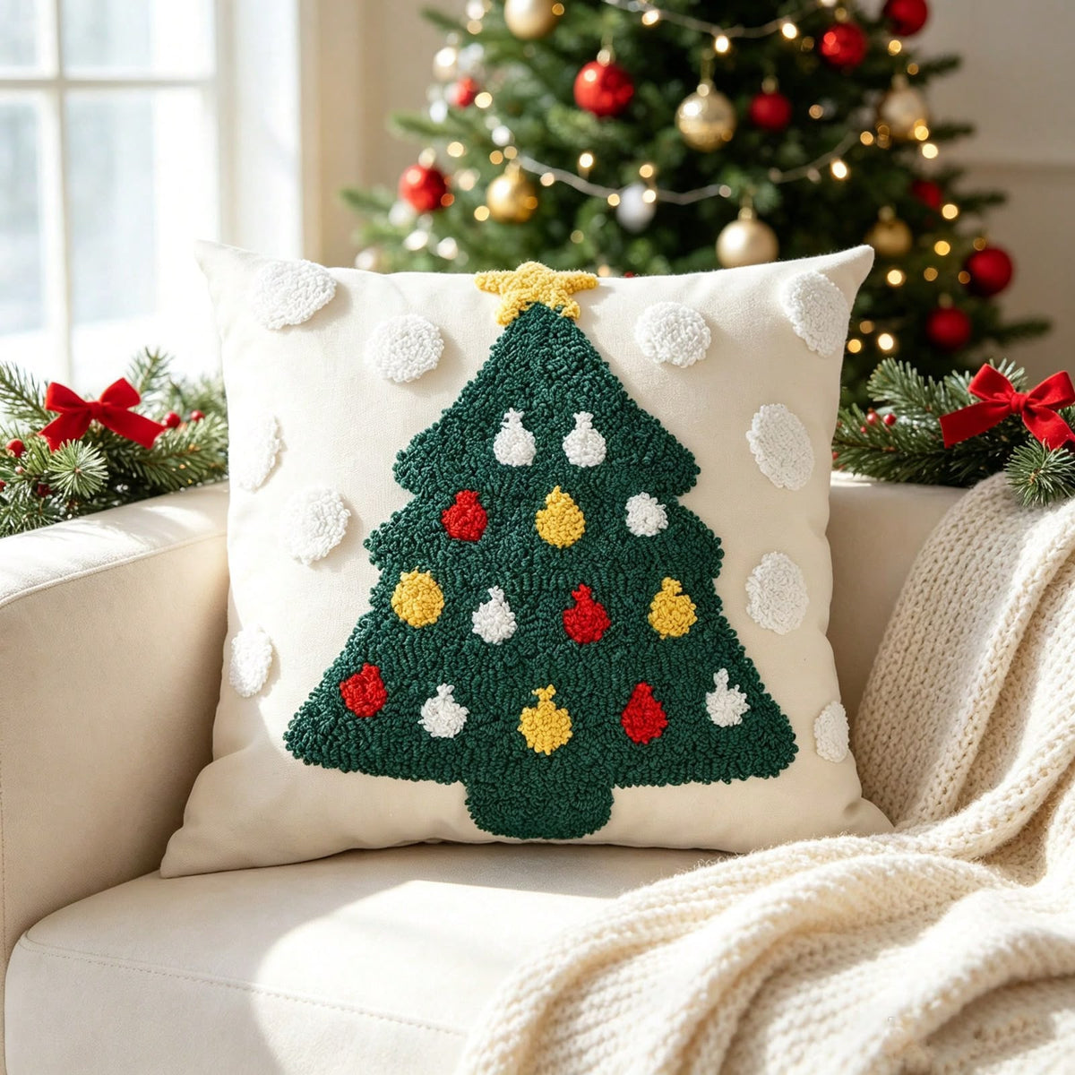 Tufted Christmas Tree Cushion Covers | 4 Festive Designs