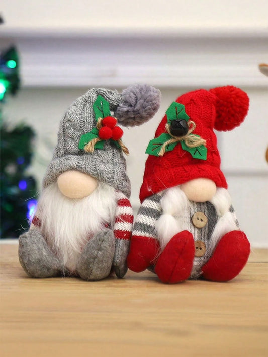 Christmas Gnome Sitting Decorations | Red & Grey Festive Gnomes