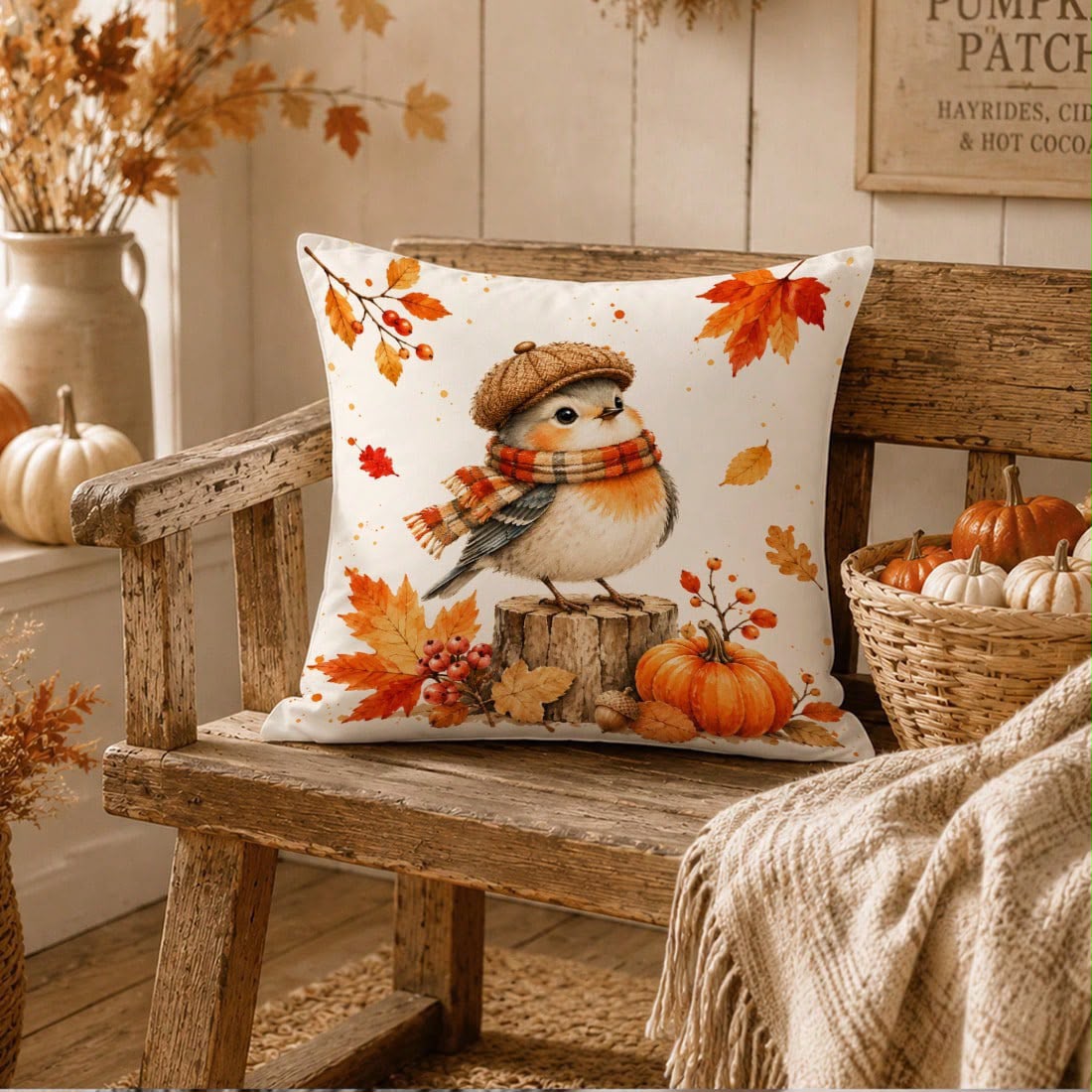 Woodland Autumn Animal Pillow Cover | Fall Wildlife Home Décor