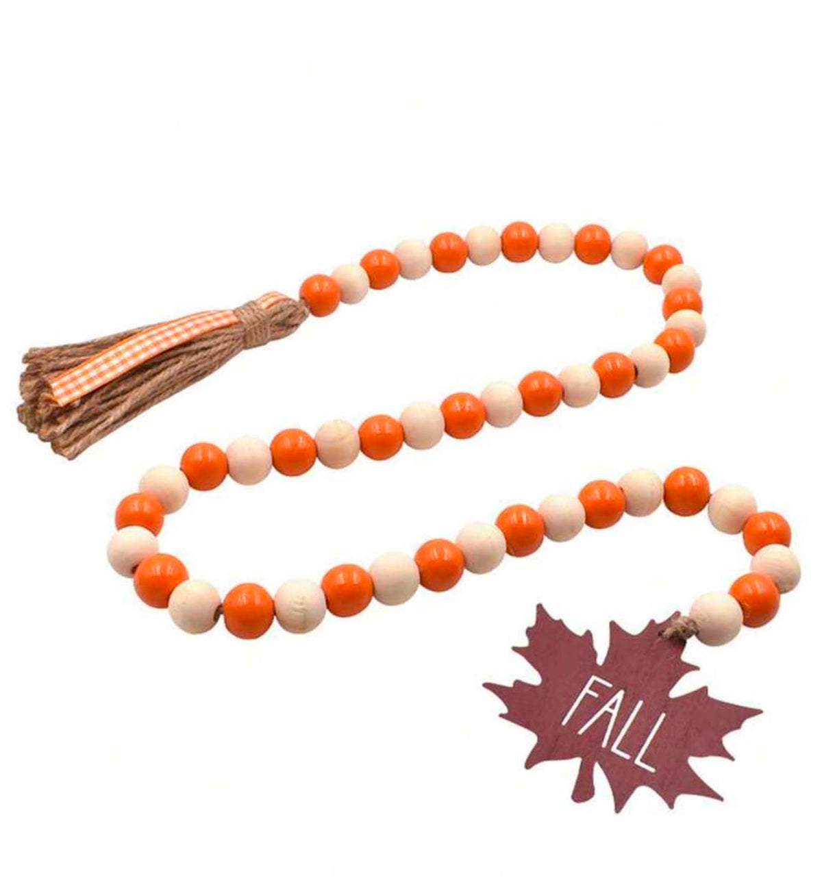 Fall Wooden Bead Garland with Tassel and Sign
